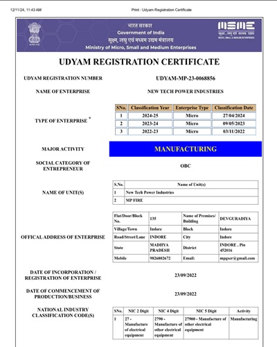 Udyam Registration Certificate